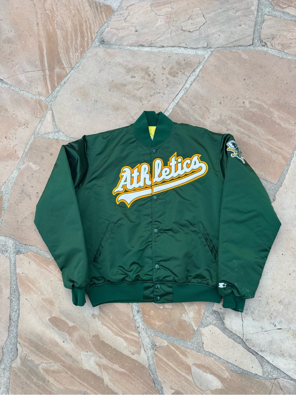 Vtg 1990 Starter Oakland Athletics Script Spellout Diamond Collection XL Jacket